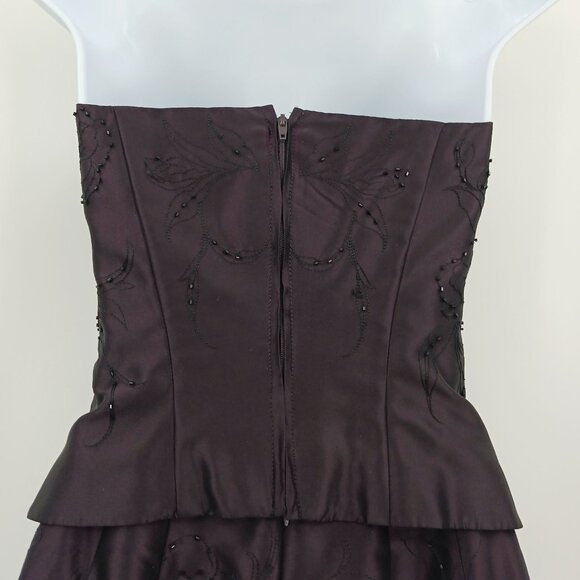 VTG Ann Taylor Purple Silk Strapless Embroidered Satin 2 PC Gown Beaded 0P - Picture 4 of 16